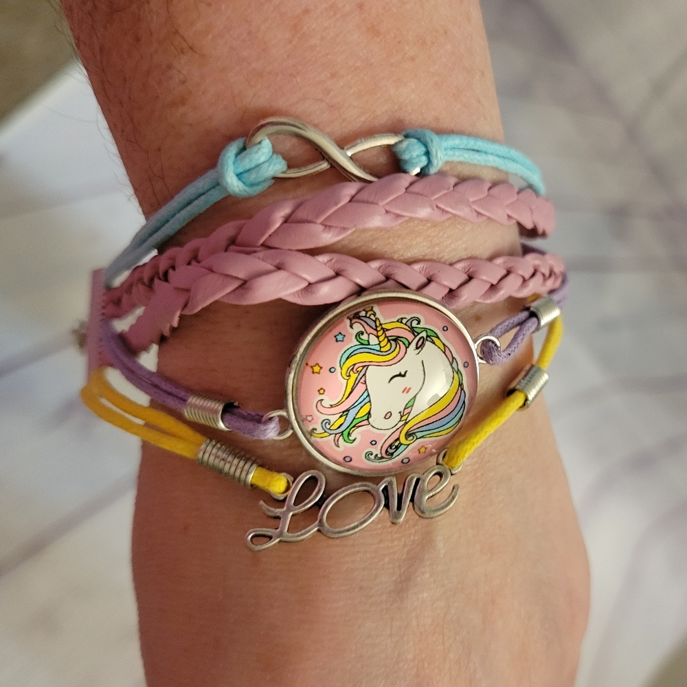 Unicorn Bracelet Layered Love Lobster Clasp